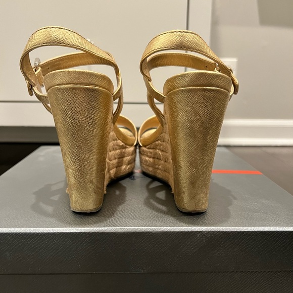 Prada Gold Ankle Strap Espadrille, size 36.5, Original box & shoe bag. - Picture 3 of 6